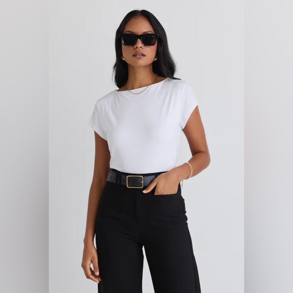 A.P.C. Oversized Boxy Fit Boatneck Cap Sleeve Tee in White, Women’s size Large - Picture 5 of 12